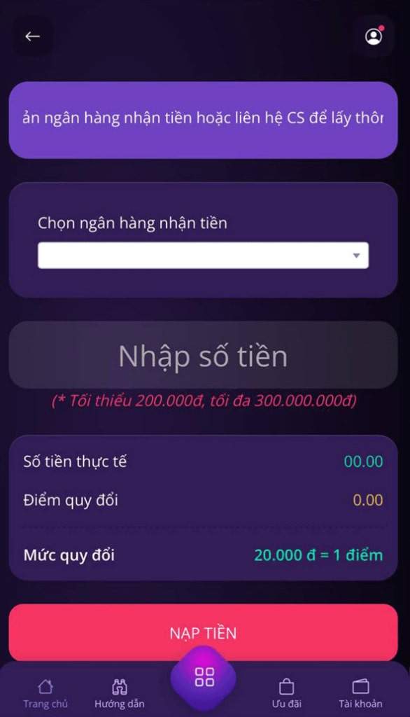 Bấm vào ô “Chọn ngân hàng nhận tiền" Bấm vào ô “Chọn ngân hàng nhận tiền"