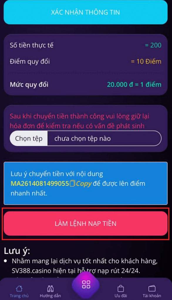 Bấm vào ô "Làm Lệnh Nạp Tiền" Bấm vào ô "Làm Lệnh Nạp Tiền"