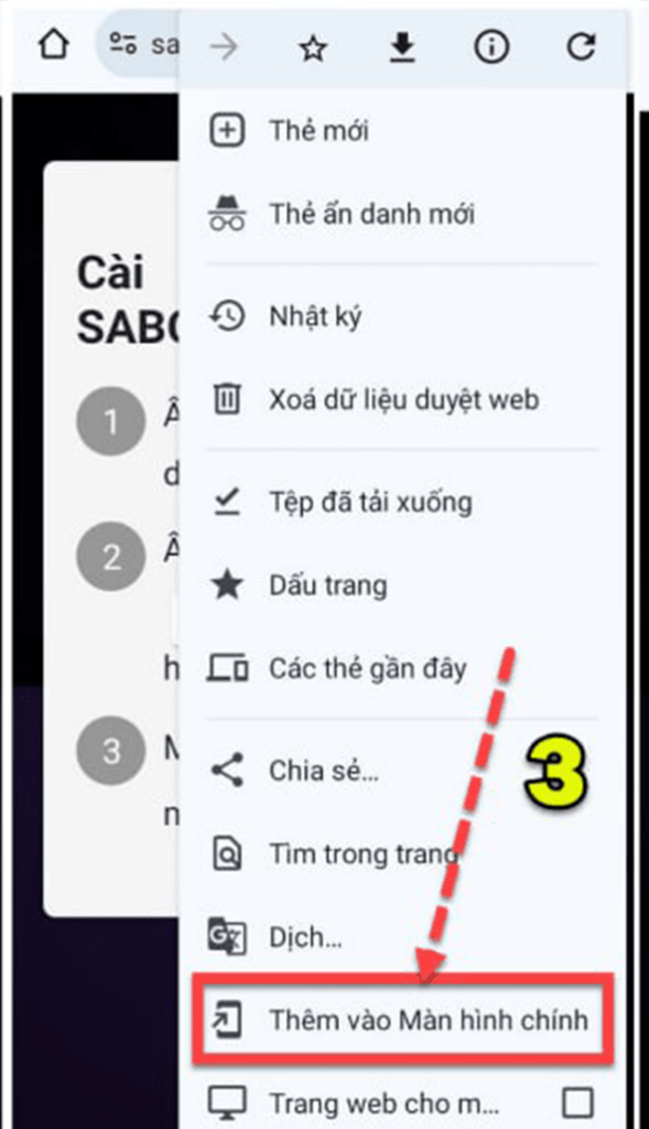 Chọn vào ô Thêm Vào Màn Hình Chính Chọn vào ô Thêm Vào Màn Hình Chính
