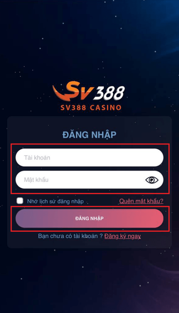 Điền thông tin đăng nhập trang chủ SV388 Điền thông tin đăng nhập trang chủ SV388