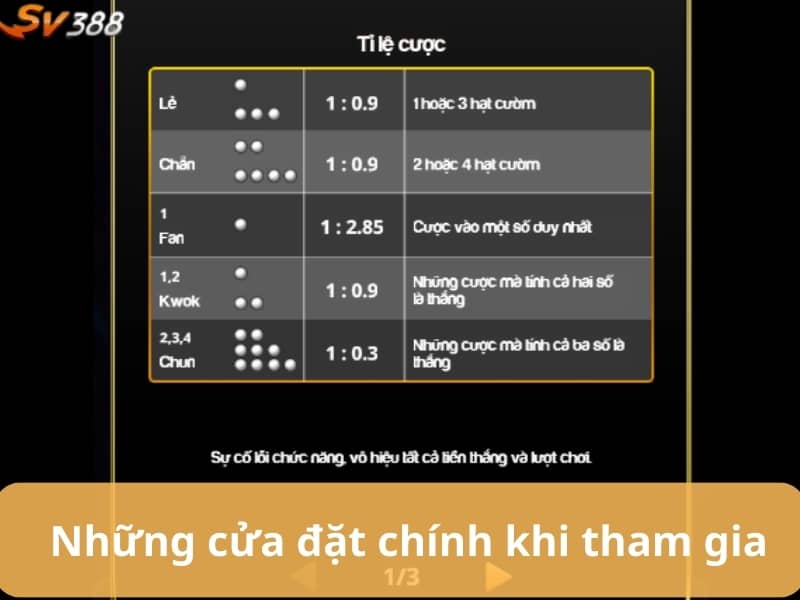 Các cửa đặt cược chính khi tham gia chơi bài Fantan Các cửa đặt cược chính khi tham gia chơi bài Fantan