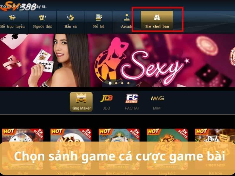 Truy cập vào giao diện SV388 và chọn danh mục game bài Truy cập vào giao diện SV388 và chọn danh mục game bài